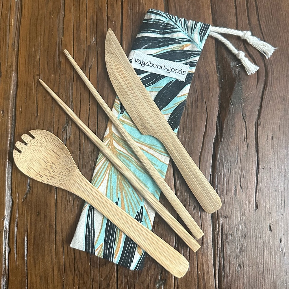 Vagabond Goods Palm Bamboo Utensil Set in Travel Pouch